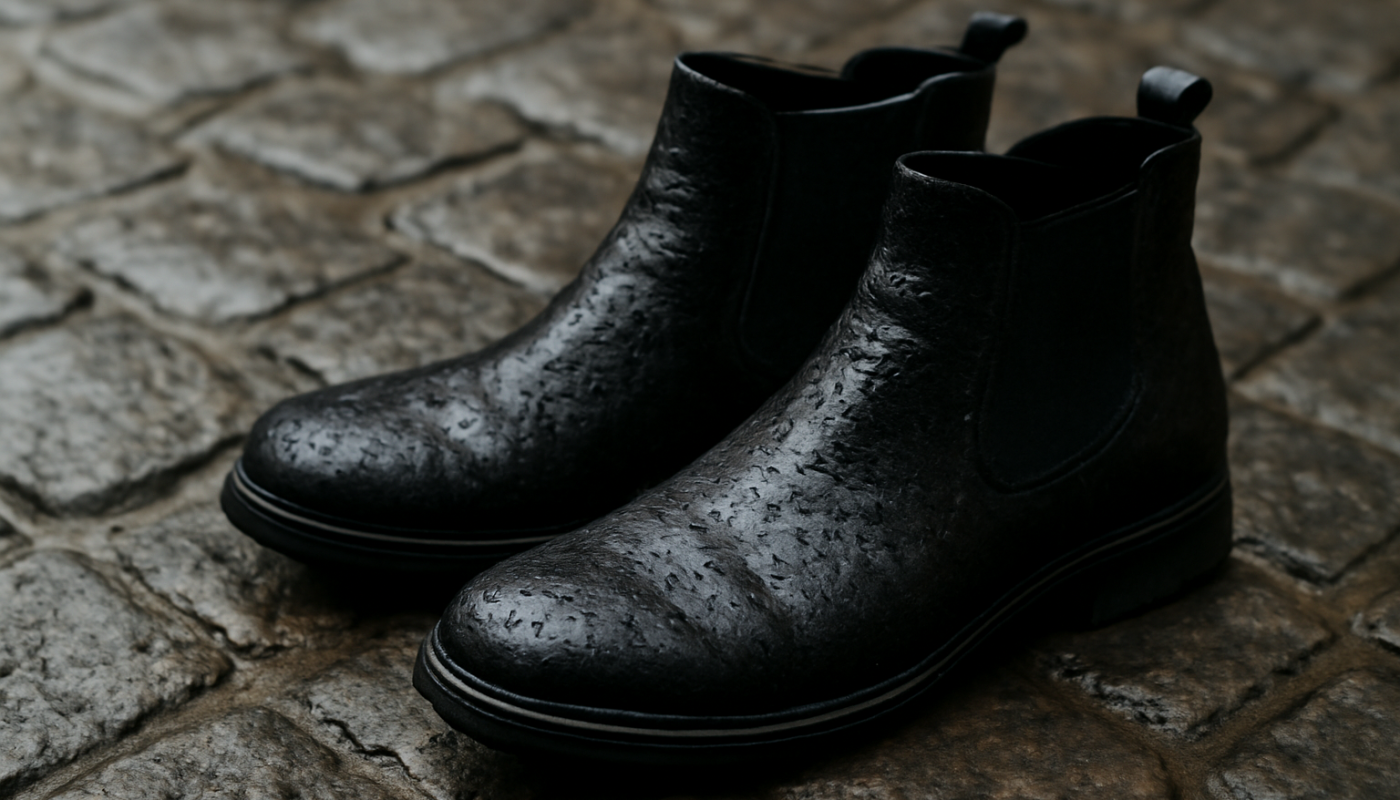 bottines mouillées sur pavé