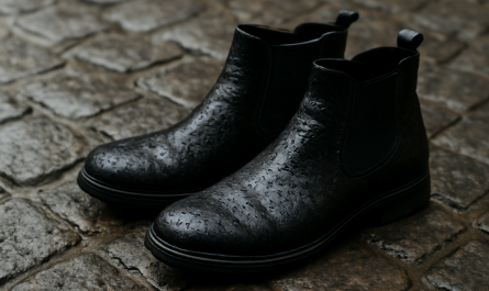 bottines mouillées sur pavé