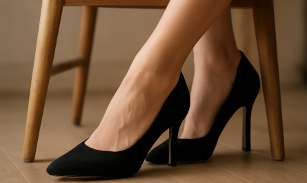 pieds portant des escarpins sous une chaise