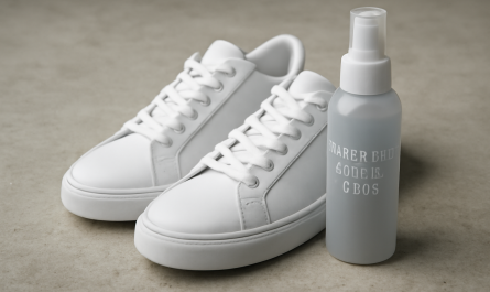baskets blanches et spray protecteur