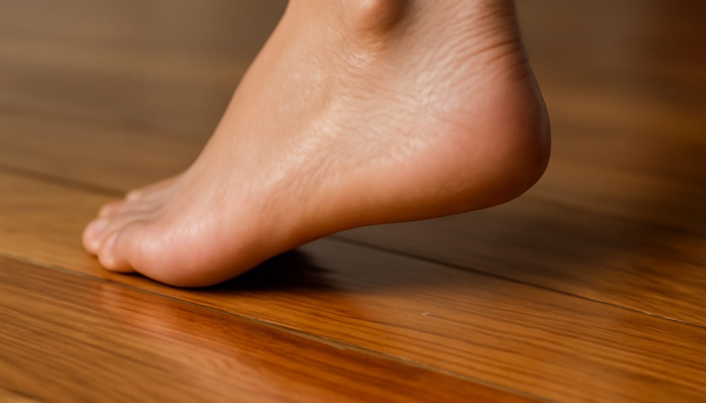 talon en contact avec parquet verni