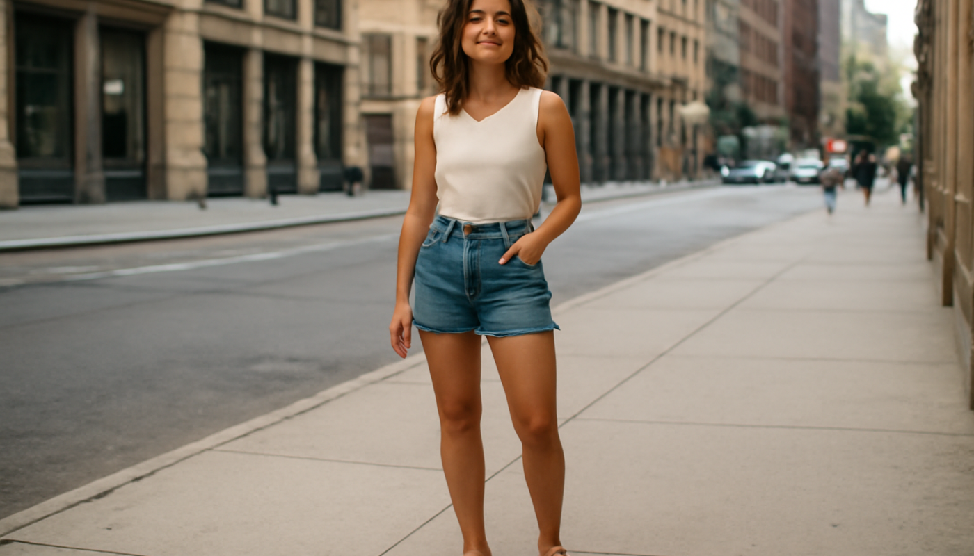 femme portant short et sandales en ville