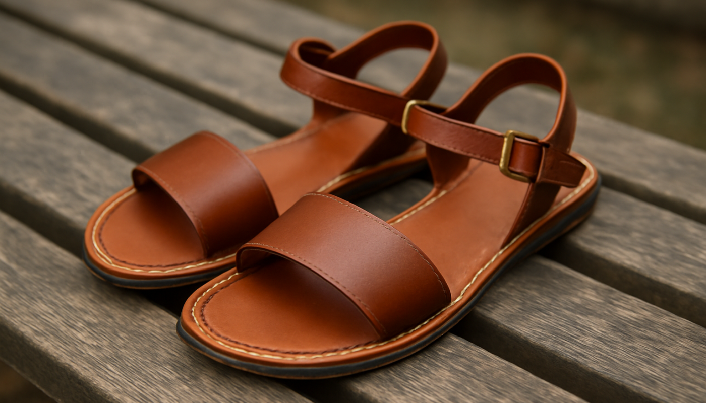 sandales en cuir posées sur un banc
