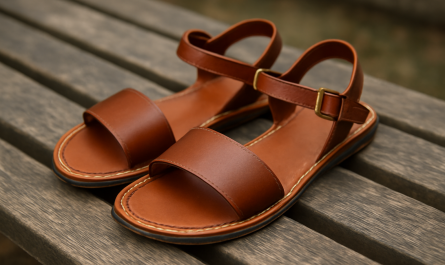 sandales en cuir posées sur un banc