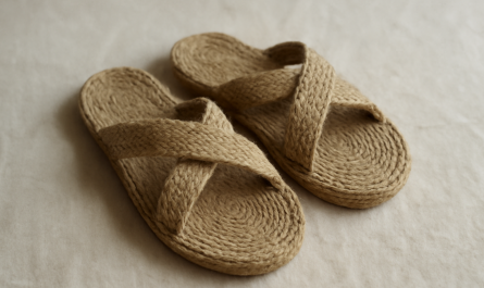 paire de sandales en materiau naturel posees