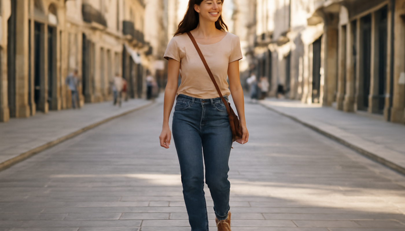 femme visitant la ville en sandales
