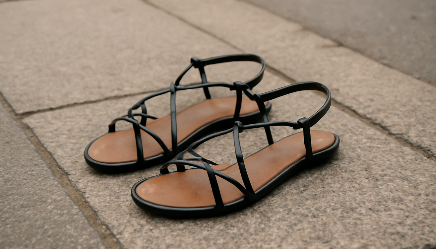 sandales fines posées sur trottoir urbain
