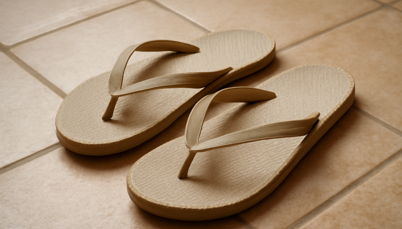 tongs posées sur carrelage intérieur