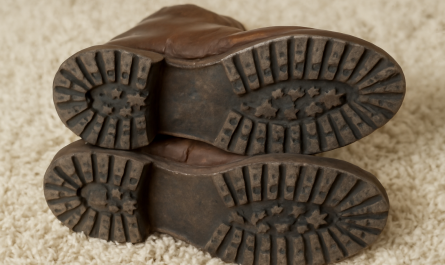semelles de bottines posées sur tapis moelleux