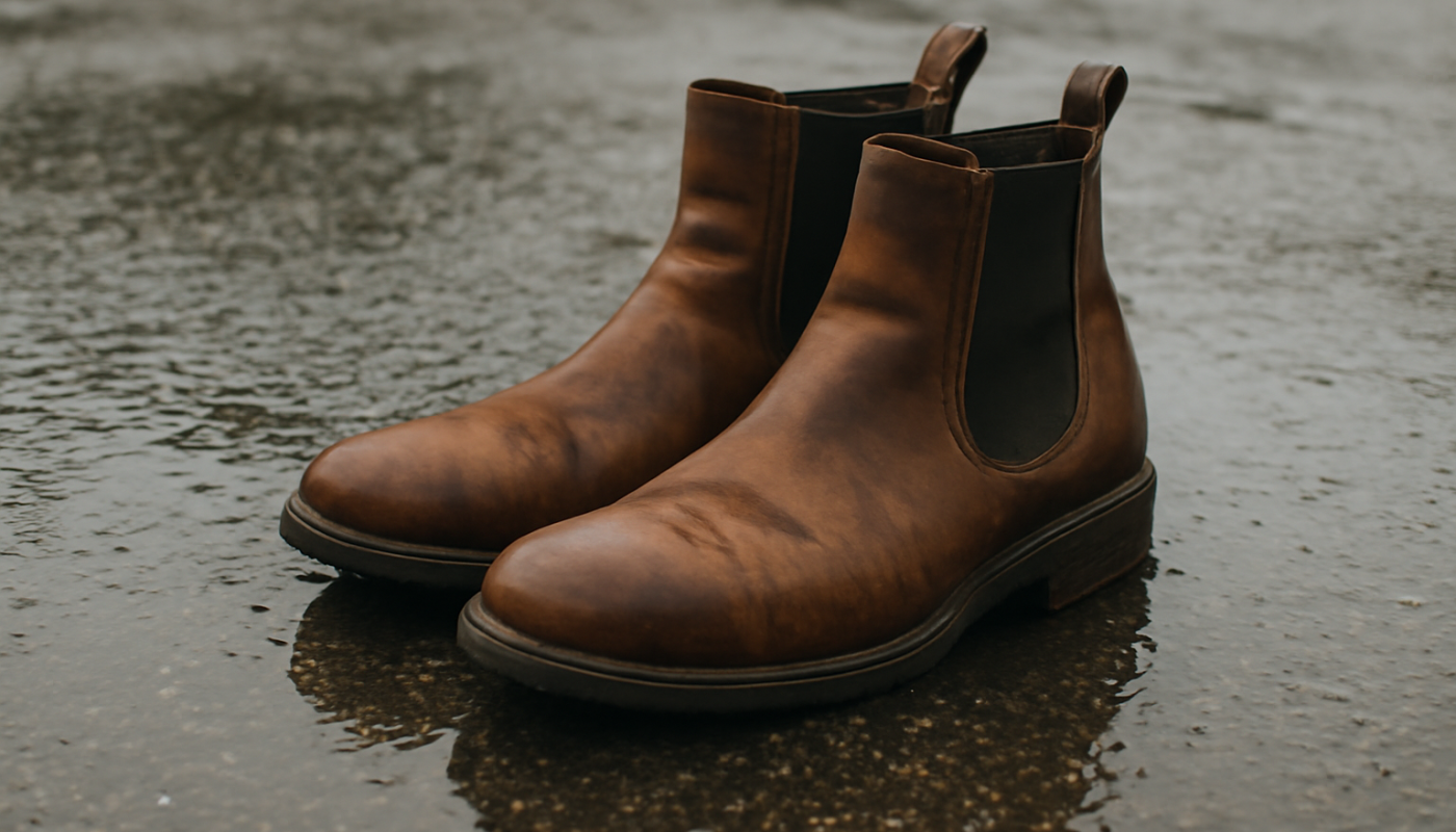 bottines posées sur sol mouillé