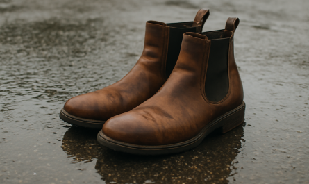 bottines posées sur sol mouillé
