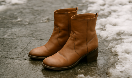 bottines sur trottoir enneigé partiellement fondu