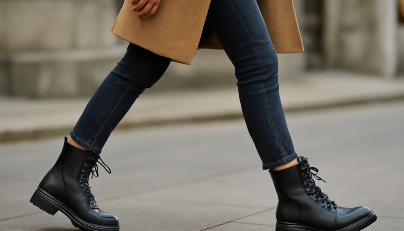 femme marchant en bottines urbaines