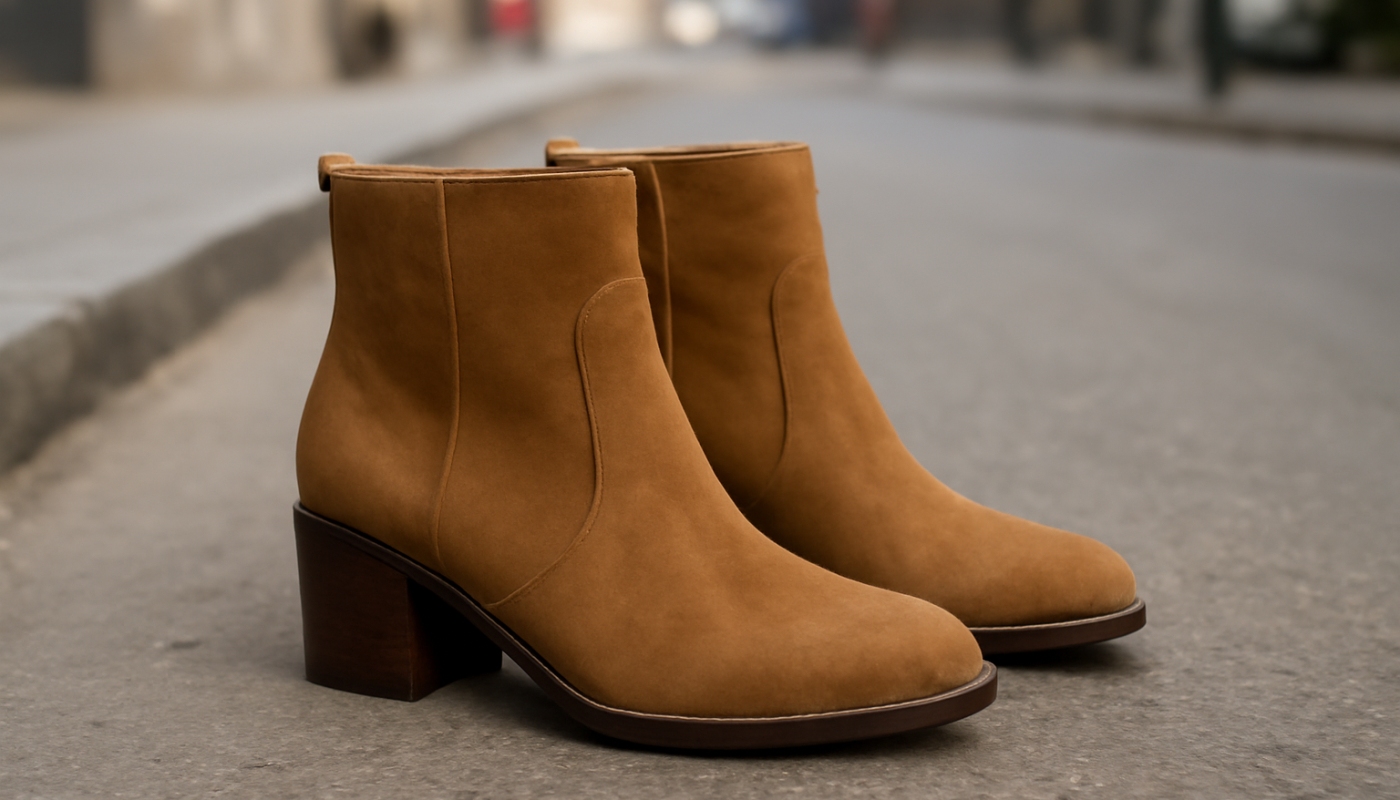 paire de bottines posees sur trottoir urbain