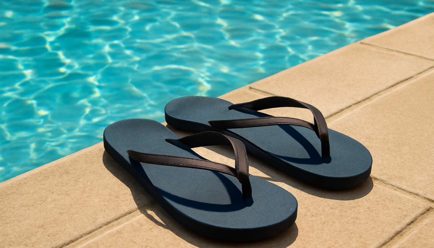 tongs posées près d'une piscine