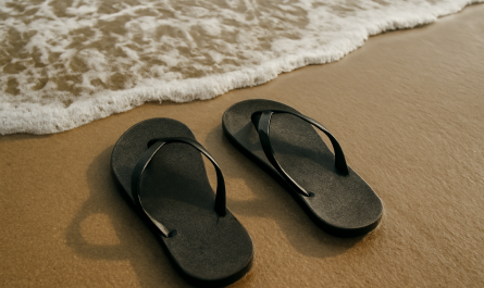 tongs sur sable humide près de vagues