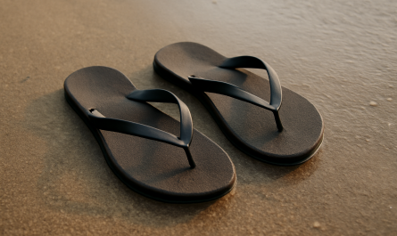 paire de tongs posees sur sable humide