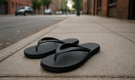 tongs poses sur trottoir urbain