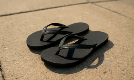 tongs posées sur trottoir en été