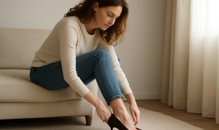femme essayant des talons assise