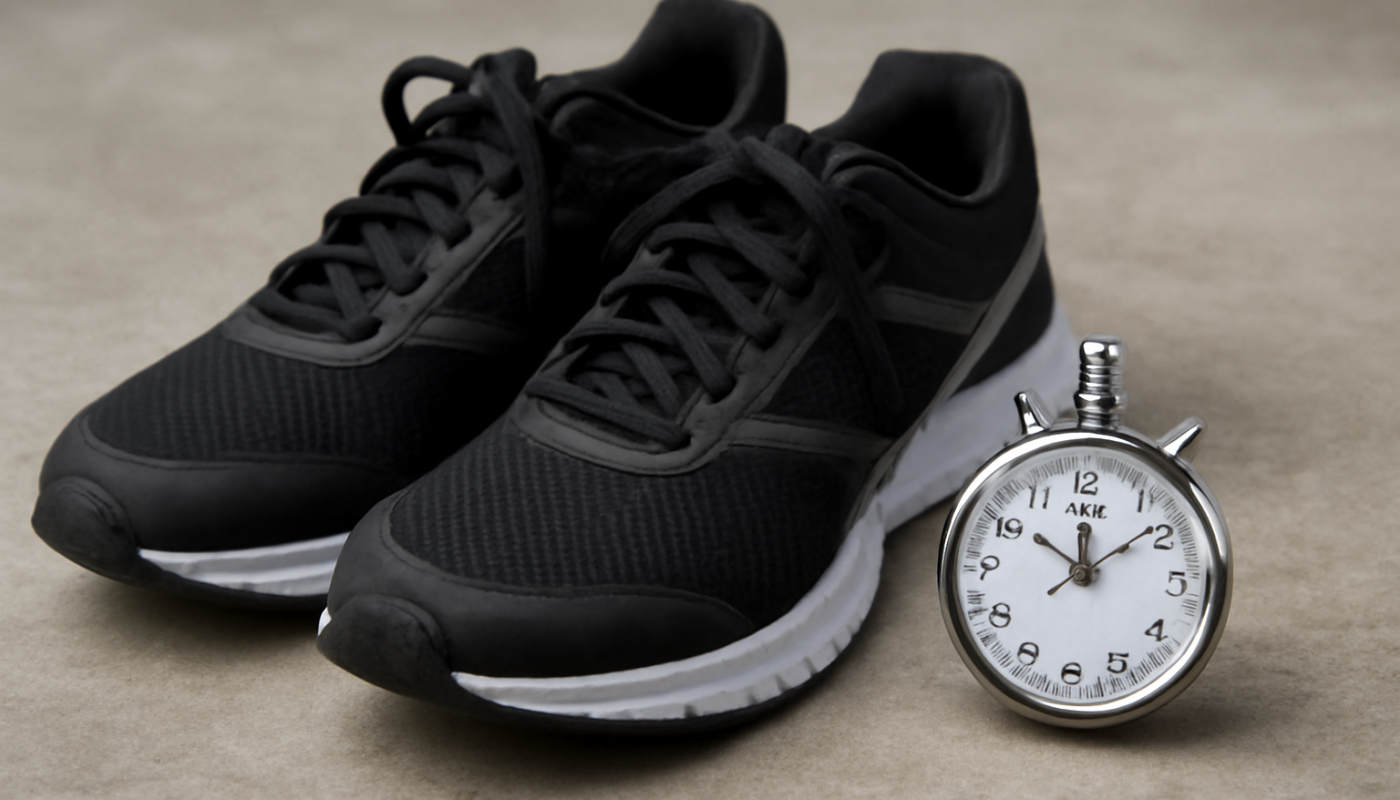 baskets de sport près d'un chronomètre