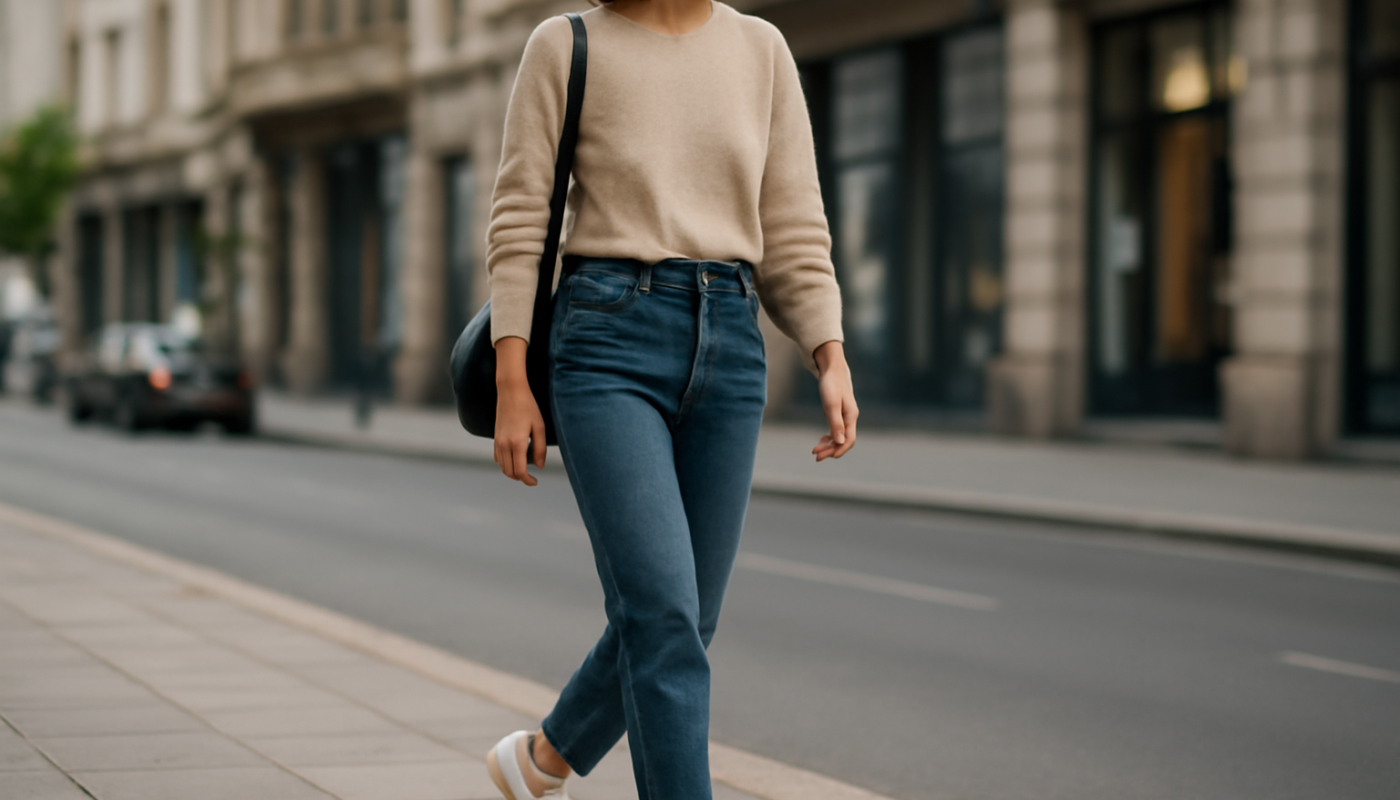 femme marchant en baskets blanches en ville