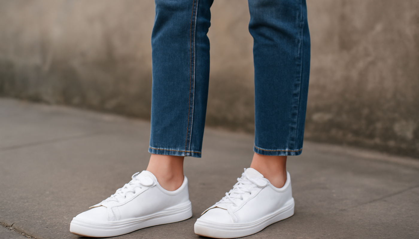 femme portant baskets basses avec jean