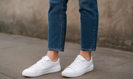 femme portant baskets basses avec jean