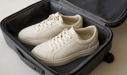 paire de baskets compacte dans une valise ouverte