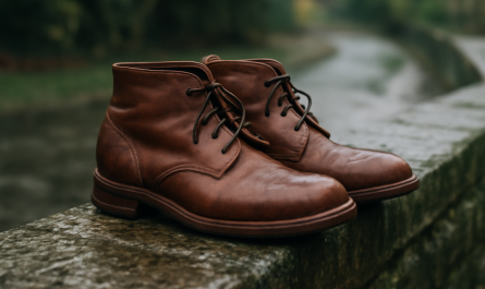 bottines posees sur un muret humide