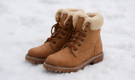 bottines chaudes posées dans neige légère
