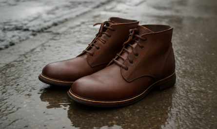 bottines posées sur trottoir mouillé