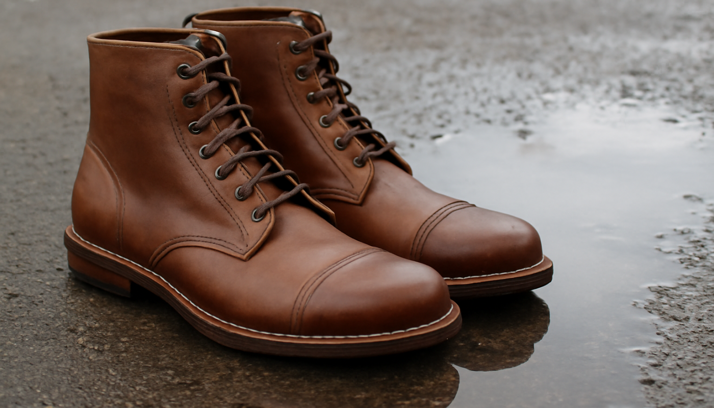 bottines posées près d'une flaque d'eau