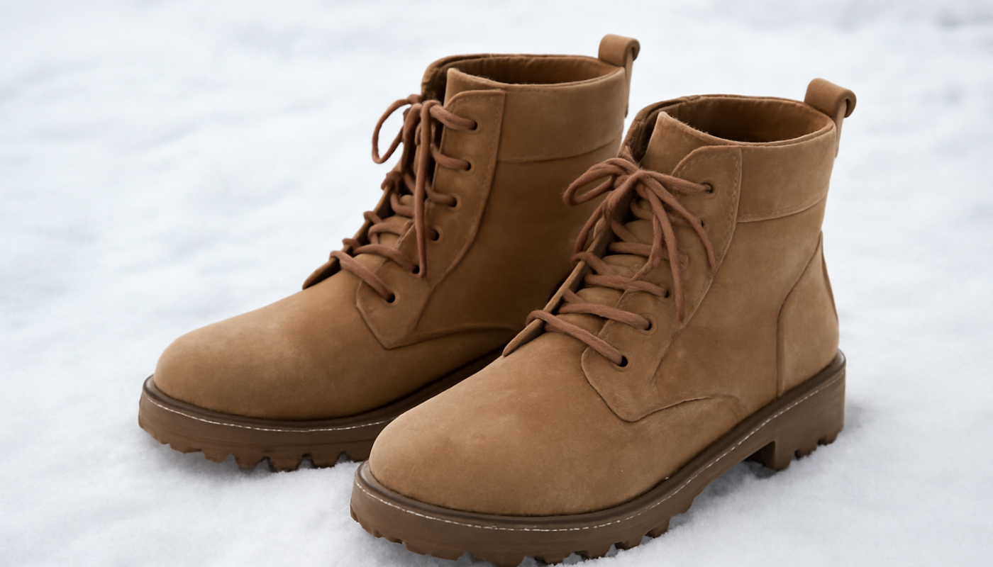 bottines posees sur sol enneigé