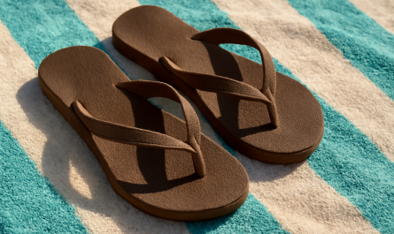 tongs posees sur serviette de plage