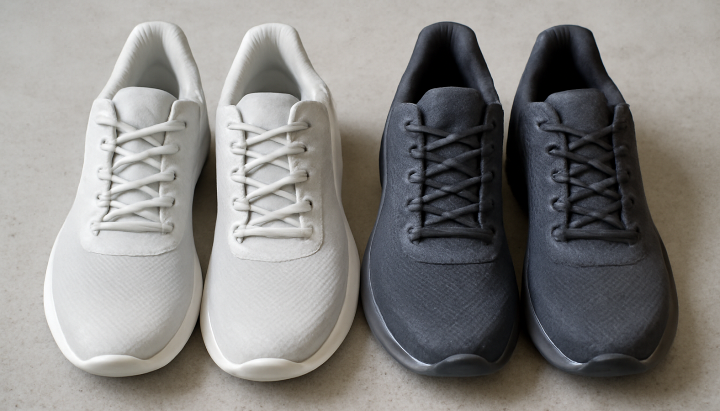 deux paires de chaussures de sport cote a cote