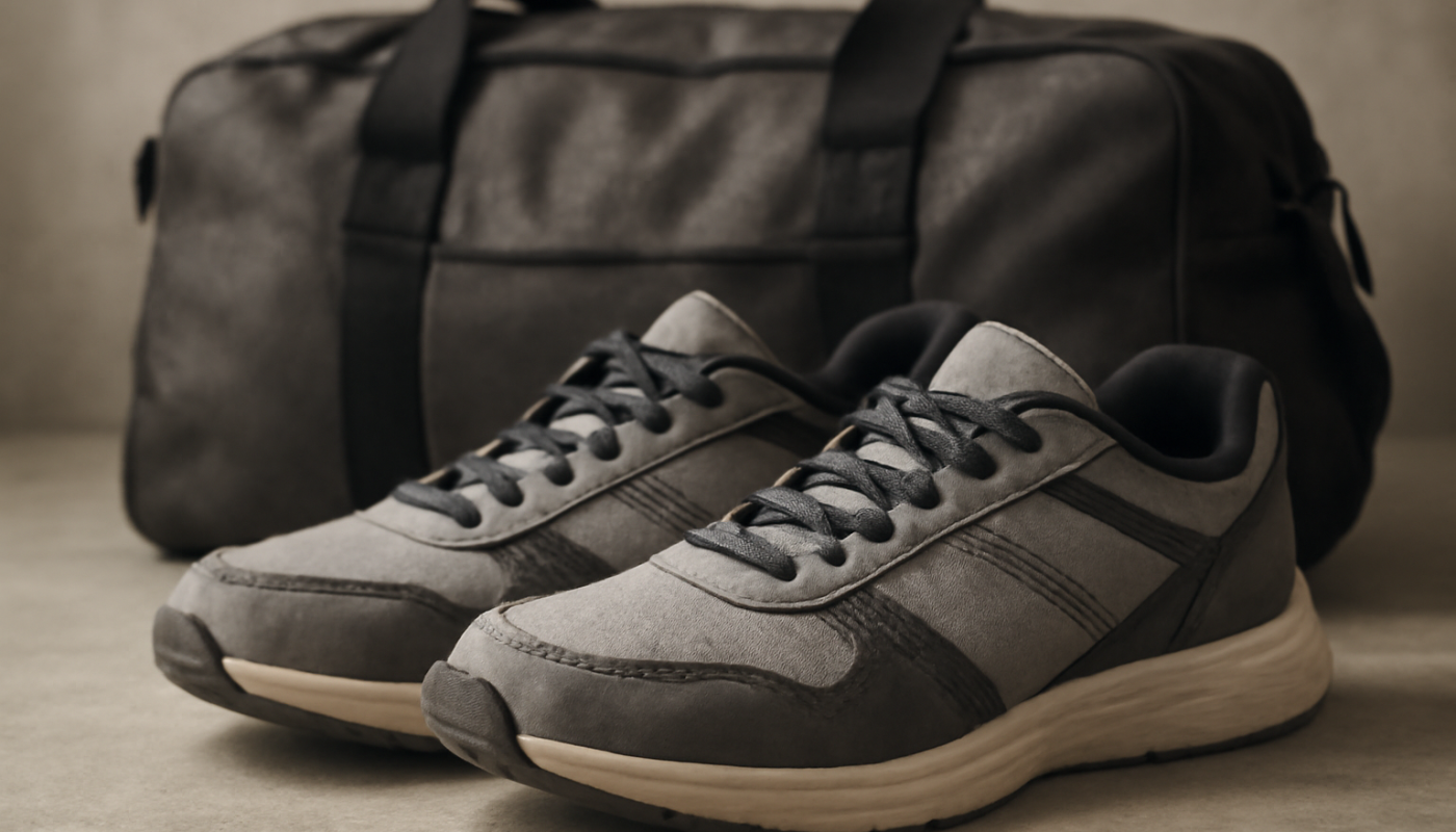 chaussures de sport posées près d'un sac