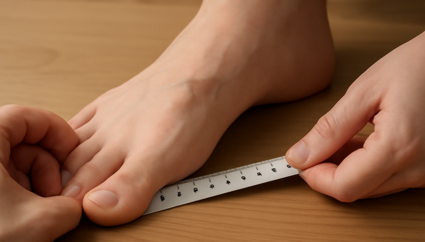 mains mesurant un pied avec un metre