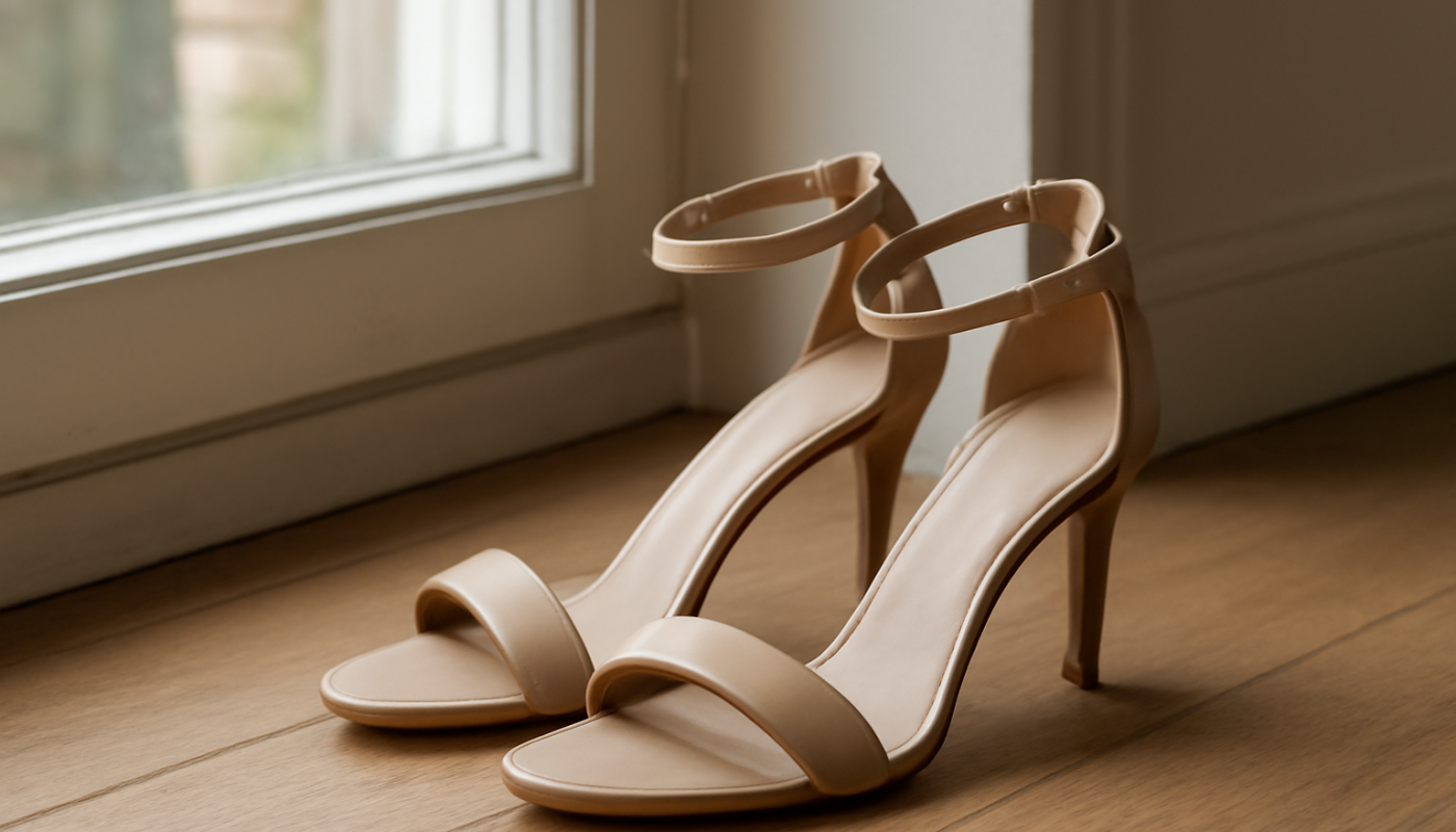 sandales elegantes posees pres d'une fenetre