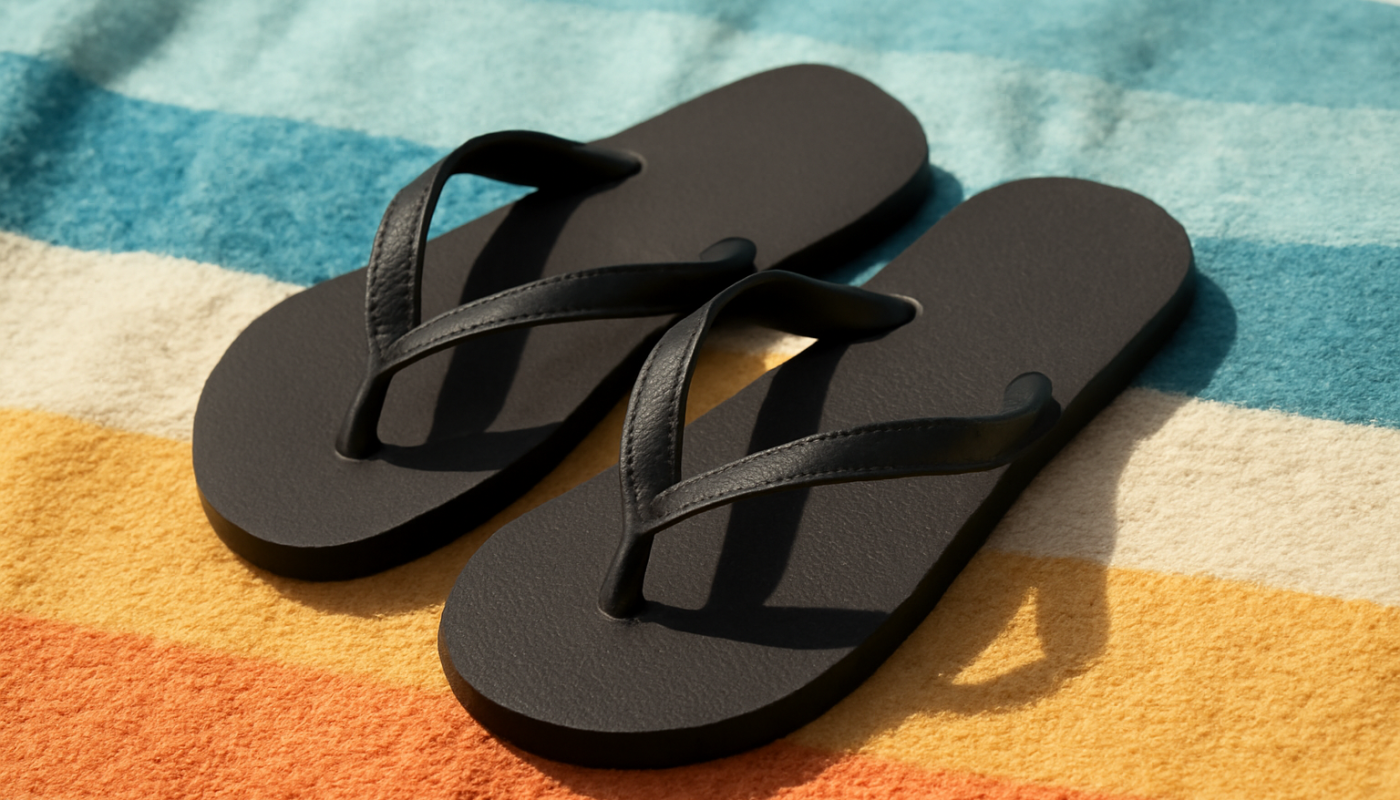 tongs posées sur serviette de plage
