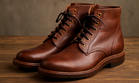 bottines en cuir artisanal posées sur table