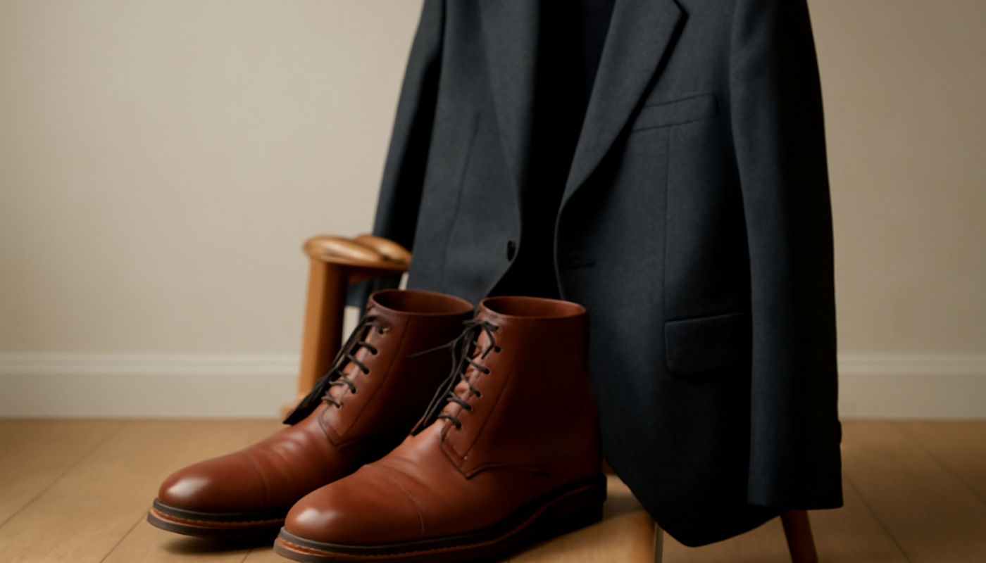 bottines posées près d'un tailleur sur chaise