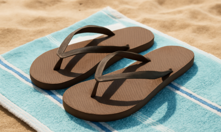 tongs posees sur serviette de plage