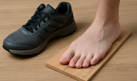 chaussures de sport et pied mesuré sur planche