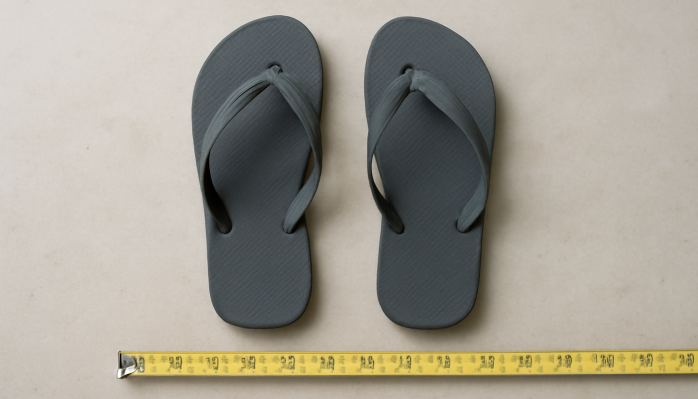 tongs disposées près d'un mètre ruban