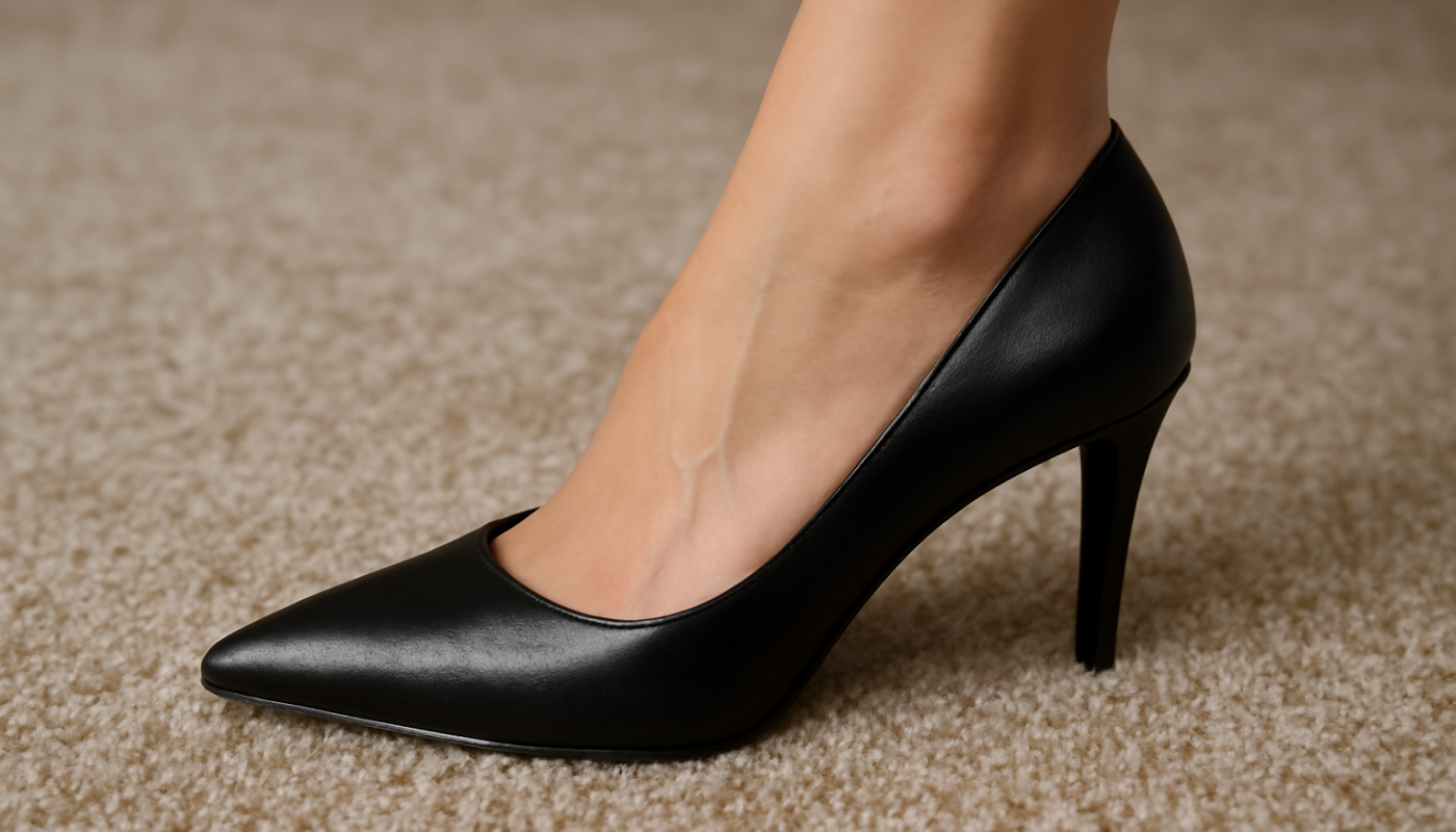 pied serre dans un escarpin sur tapis