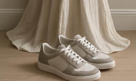 baskets elegantes posees pres d'une robe