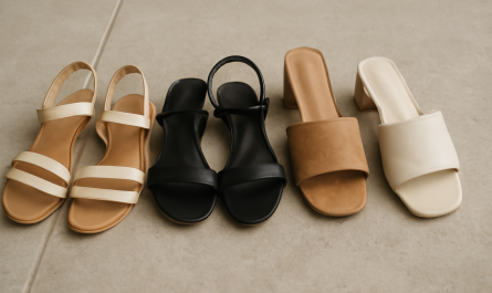 sandales à brides et mules alignées sur sol