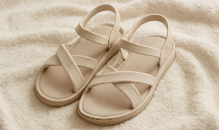 sandales à brides douces posées sur serviette