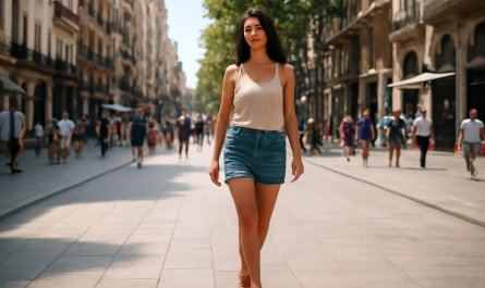 femme marchant en sandales sur avenue touristique